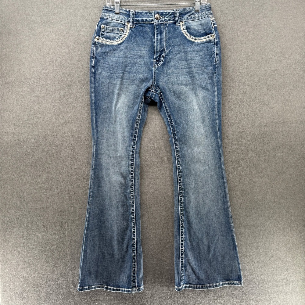 Westfield Eagle Bootcut Jeans Womens Embellished Cross White Stitch Size 13